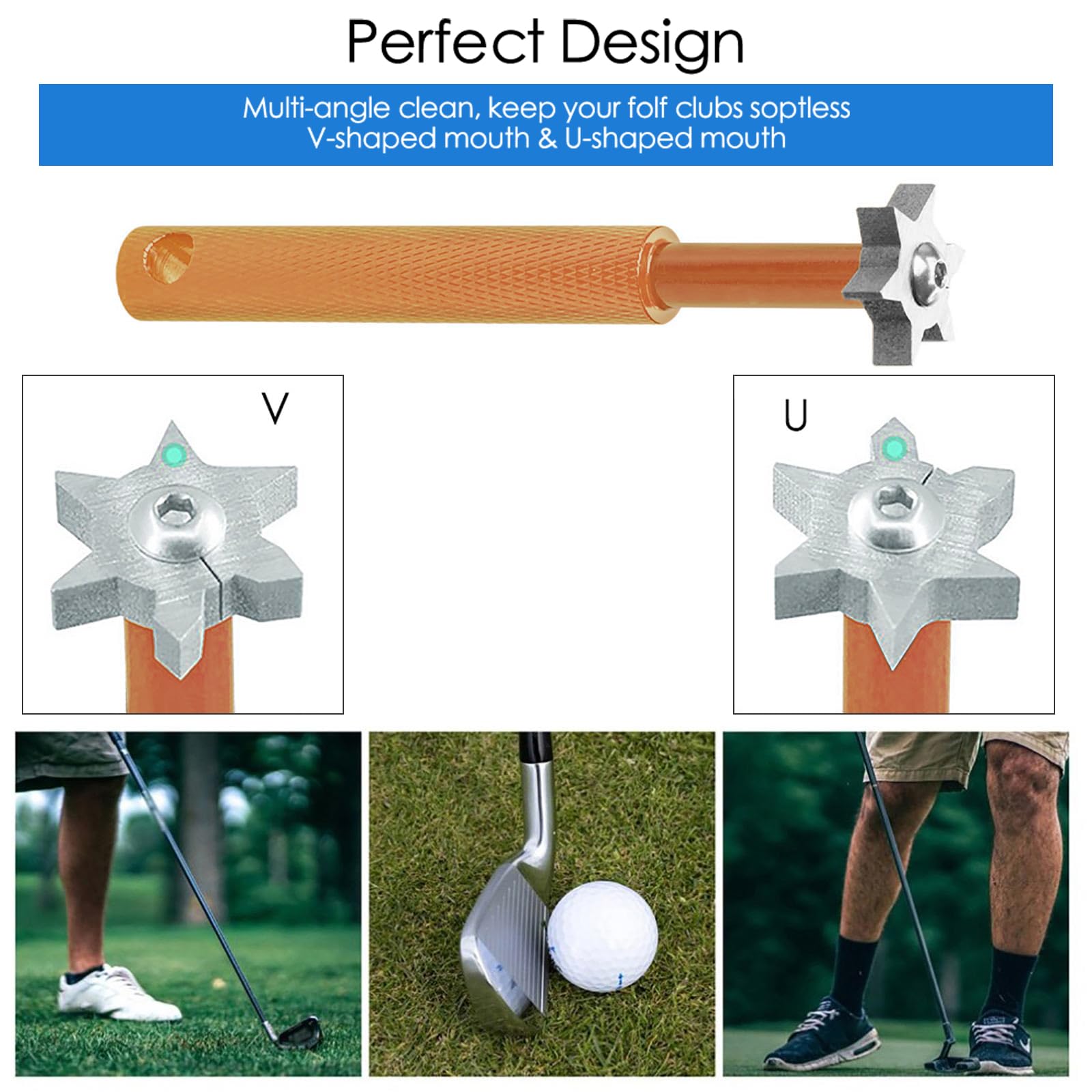 VIPMOON Golf Club Groove Sharpener Tool, Golf Brush and Groove Cleaner with Retractable Zip-line Aluminum Carabiner, Groove Sharpener Golf for Wedge & Irons, U & V-Grooves, Golf Accessories for Men