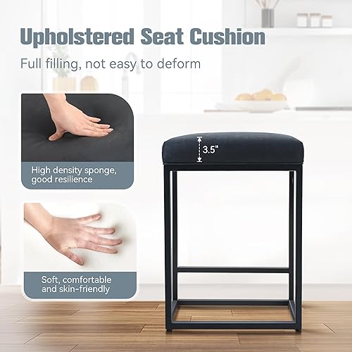 Miniatura 4 de Erste!Bravo Juego de 2 taburetes de bar blancos para encimera de cocina de 24 pulgadas, taburetes de bar modernos tapizados industriales de piel