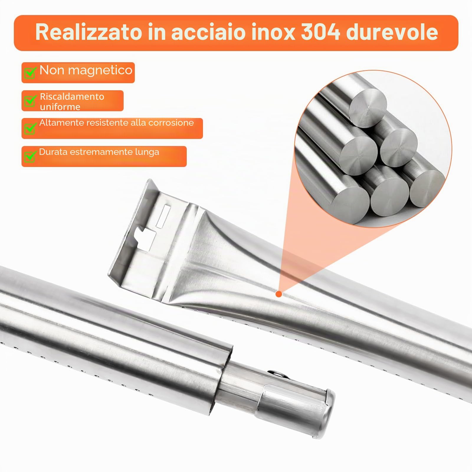 Denmay 18631 Bruciatore in acciaio inox da 40 cm per BroilKing Baron serie con bruciatori tubolari anteriori a posteriori, pezzi di ricambio per Broil King Baron 490 340 590, 4 pezzi