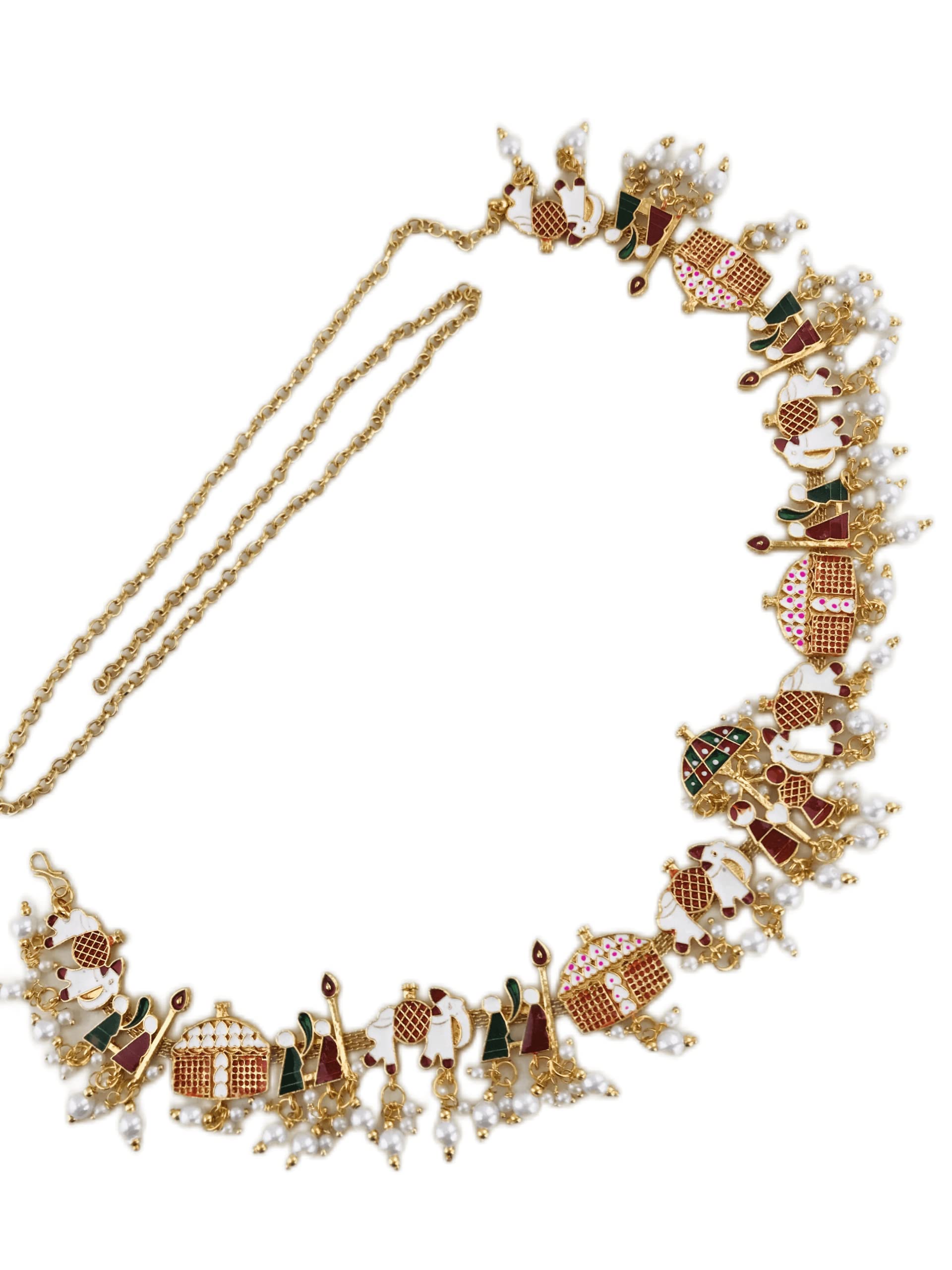 Sattyaki Traditional Rajasthani Dulhan Bridal Premium Doli Baraat Minakari Kamarband/Tagdi/Belly Chain/Waist Band with Beadwork for Women and Girls (B09W15Q9BH) Amazon Price History, Amazon Price Tracker