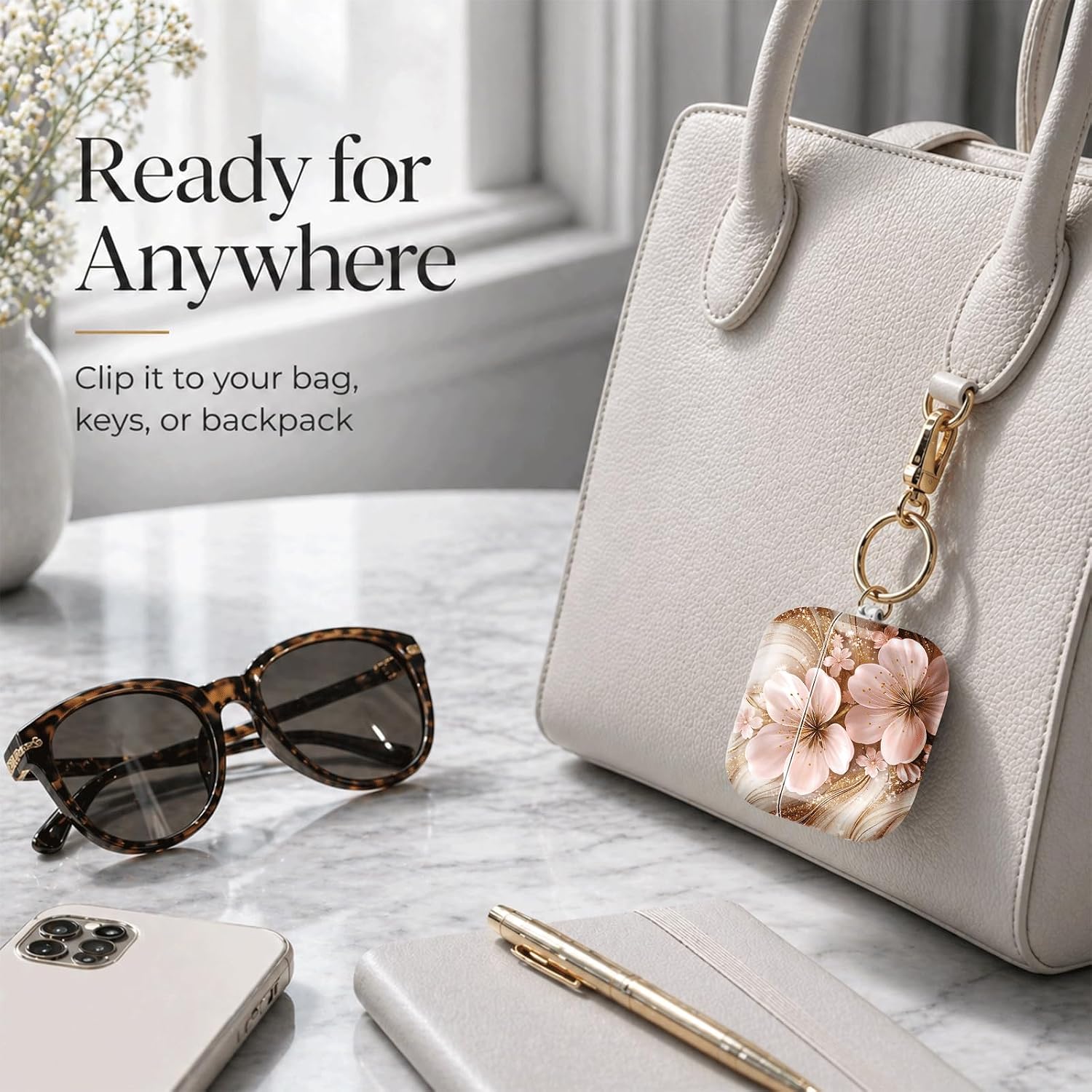Compatible with Airpod 4 Case,TPU Cute Pattern Protective, Shockproof Anti Scratch Case with Keychain Ring, Supports Wireless Charging(Floral Gold Marble) image 4