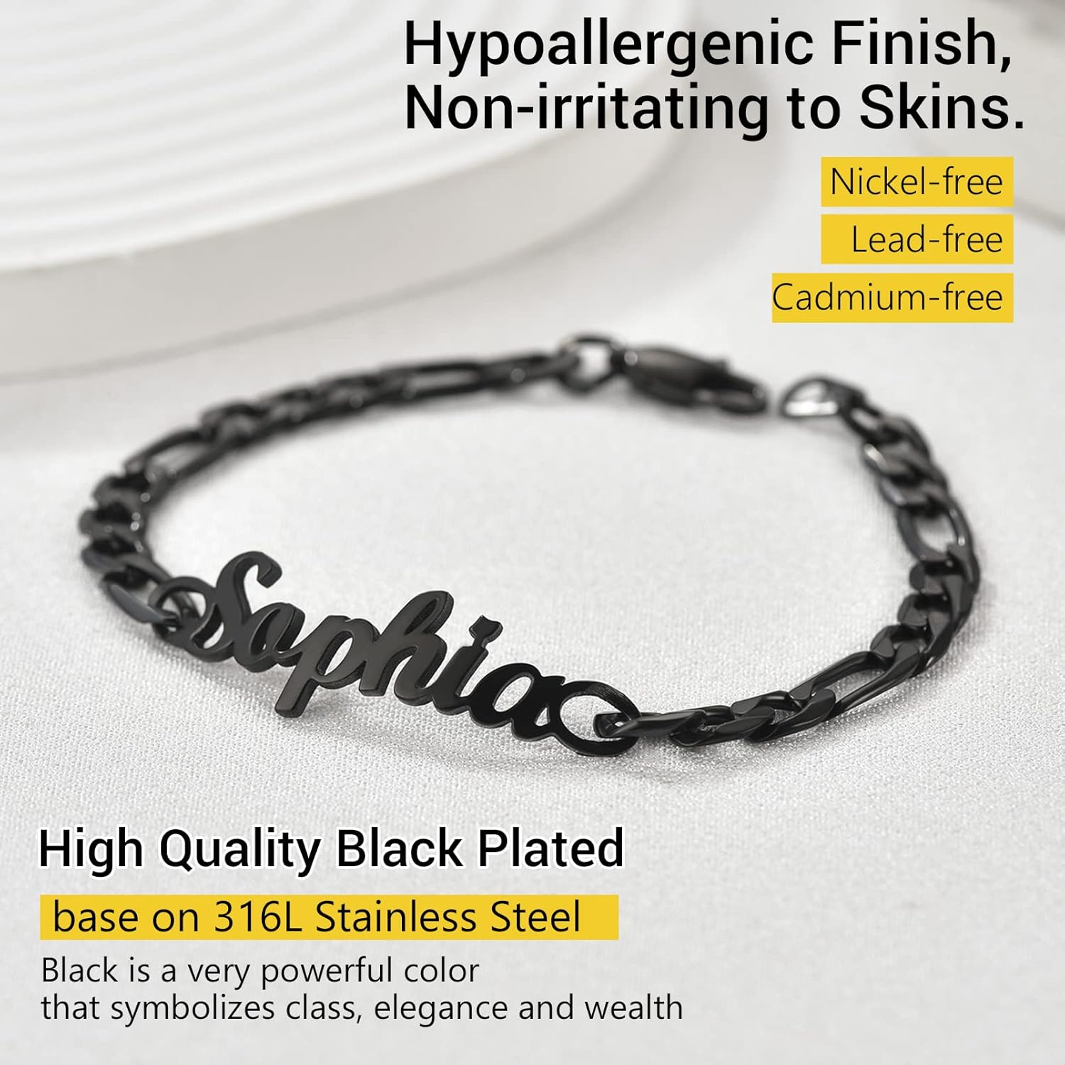 PROSTEEL Customized Cool Black Chain Bracelet Stainless Steel Custom Name Bracelets for Men