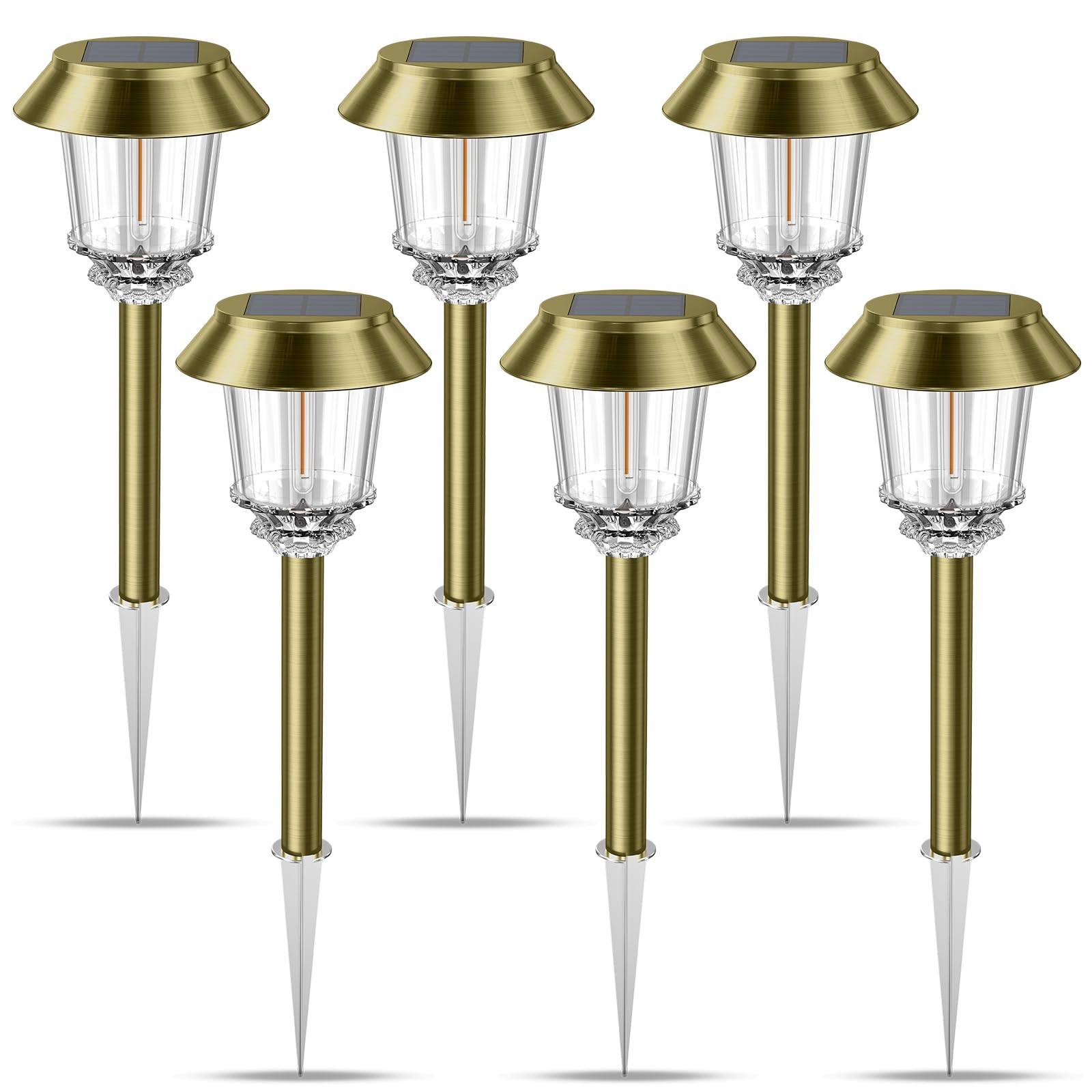 XMCOSY+ Solar Pathway Lights Waterproof - 6 Pack Solar Lights Outdoor, 10-40 LM Dimmable Outdoor Solar Light for Yard Pathway Garden Driveway Walkway (Bronze)