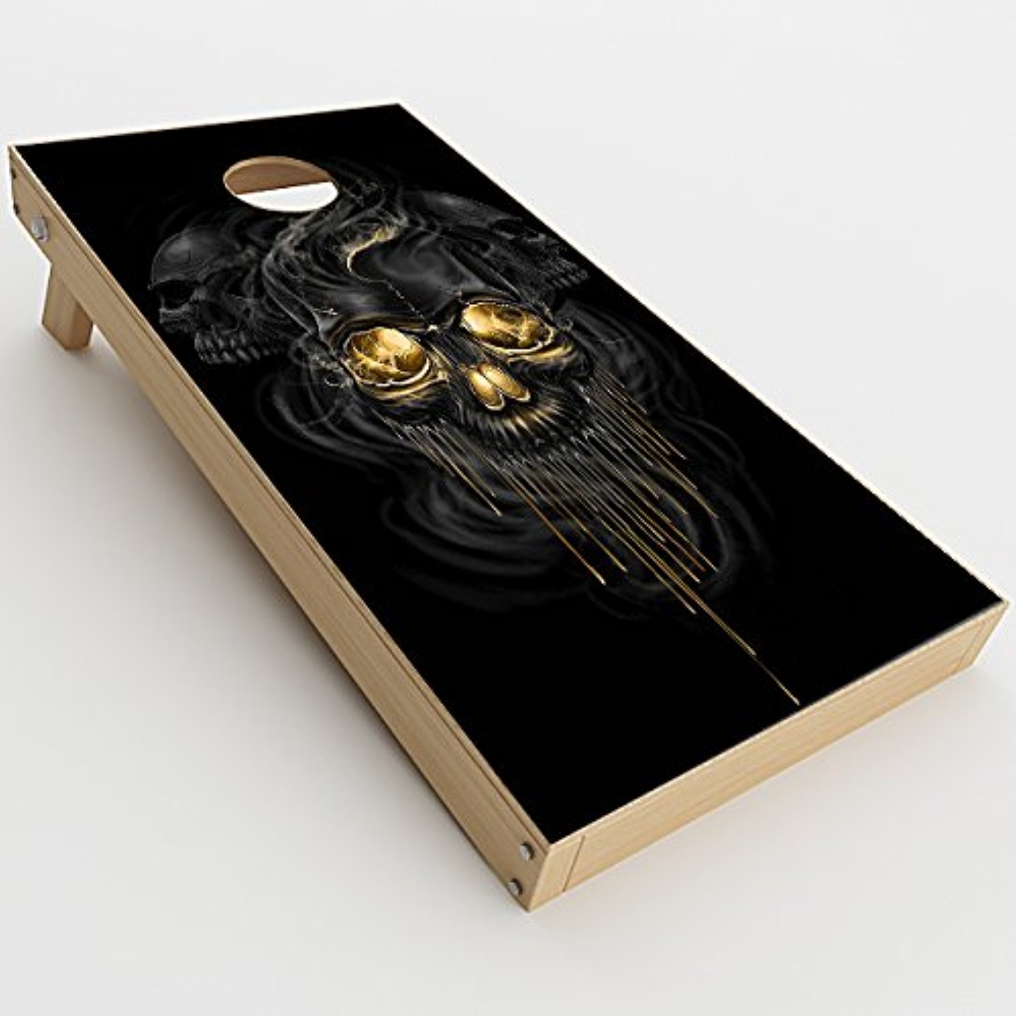 Skin Decals Vinyl Wrap for Cornhole Game Board Bag Toss (2xpcs.) / Golden Skull, Glowing Skeleton