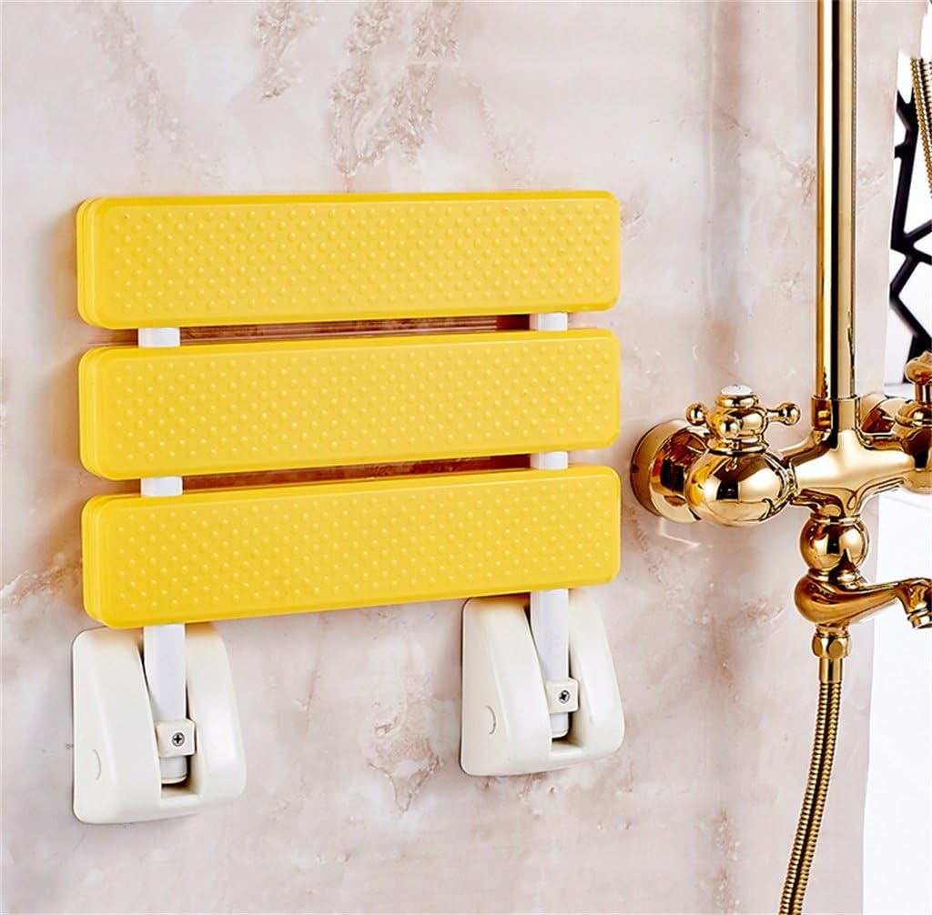 Shower Stool Bathroom Non-Slip Bath Chair Wall-Mounted Folding Stool Elderly/Pregnant Women/Disabled Change Shoes Stool Bathing Safe Seat Chair Max. 200kg (Yellow) Bathroom Bath St