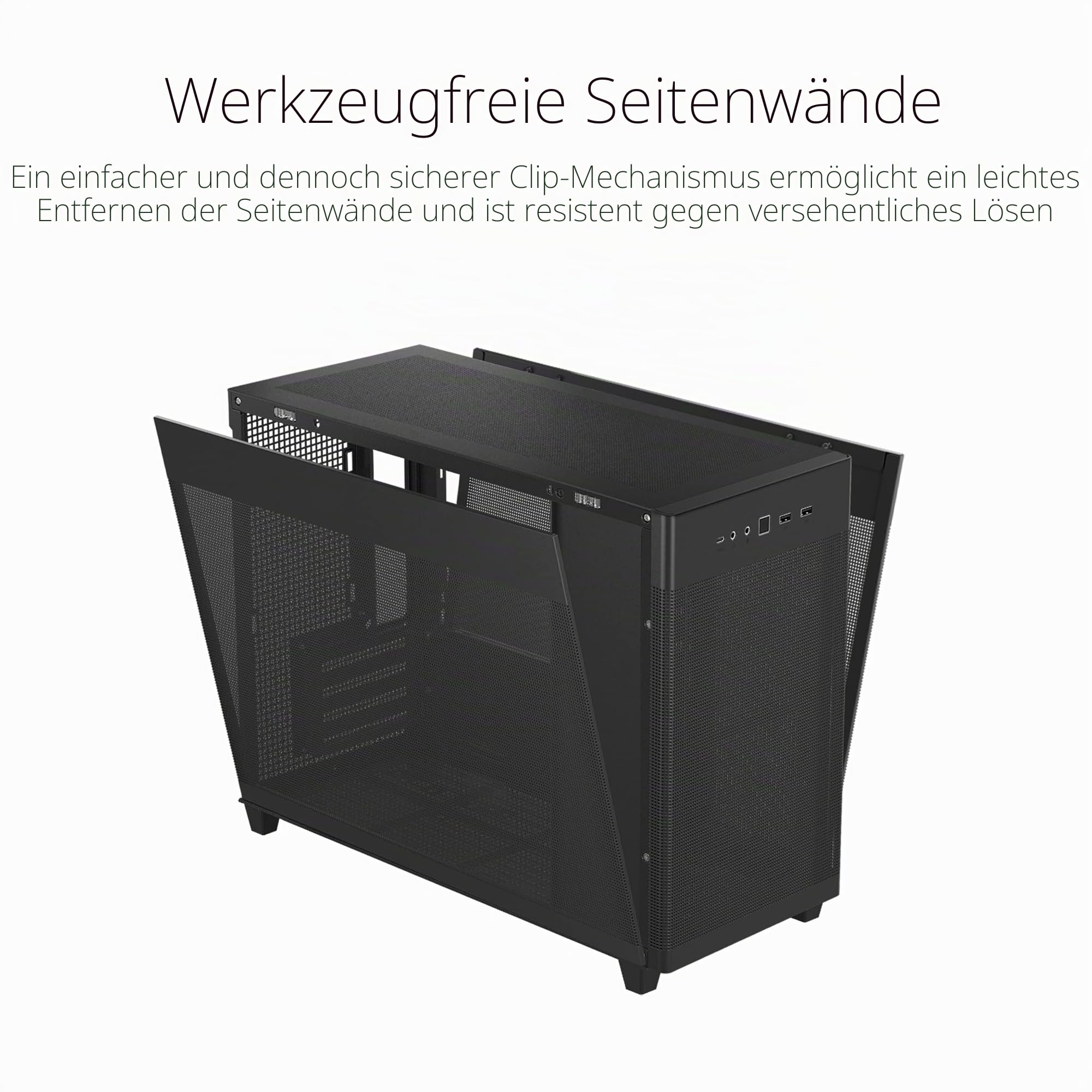 ASUS Prime AP201 MicroATX Gehäuse schwarz (33 Liter, unterstützt 280- & 360-mm-Kühler, Grafikkarten bis 338 mm Länge und Standard-ATX-Netzteile)