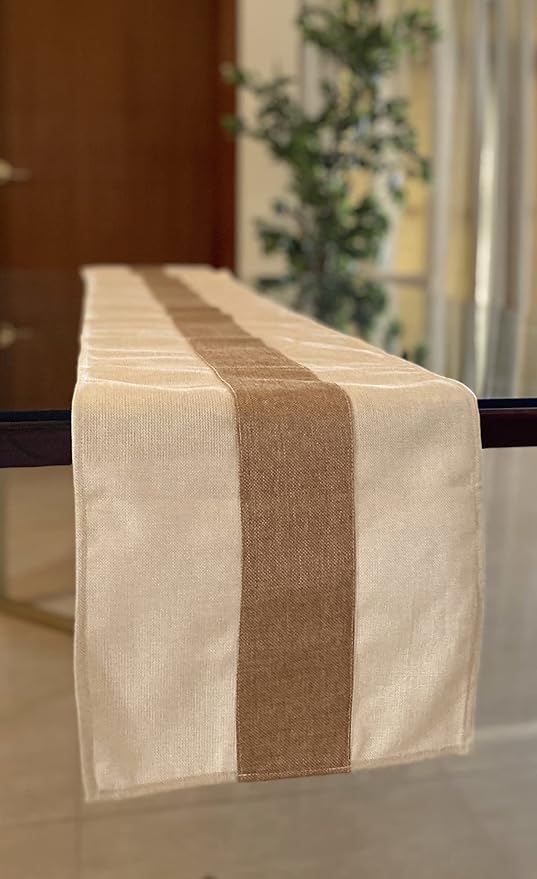 Earthy India Exclusive Handmade Jute Runner | Runner for 6 Seater Dining Table - (White Boho, 12 x 72 Inches)