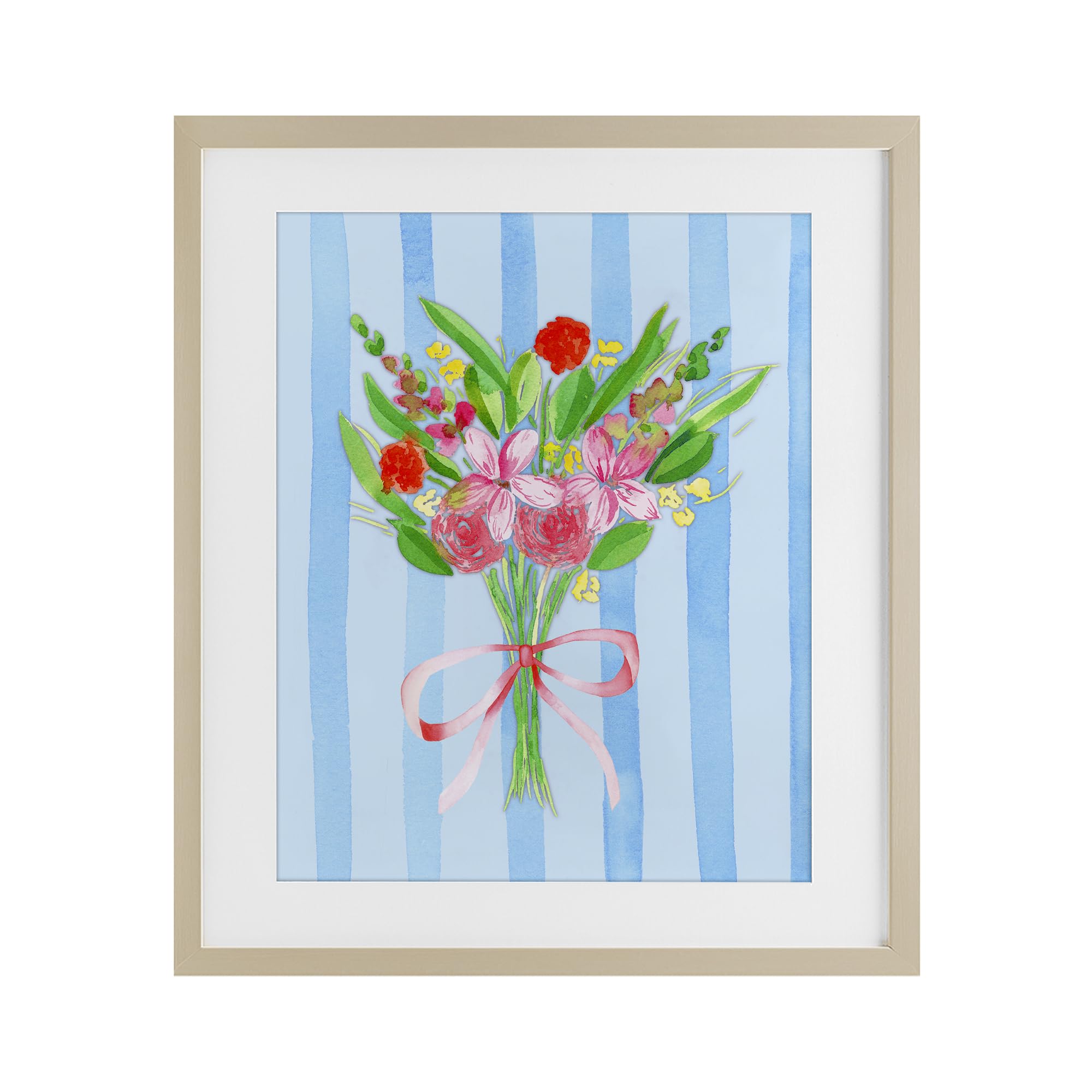 Stupell Industries Coastal White (Textured) 'Blue And Pink Bouquet & Bow'| Framed Print Under Glass