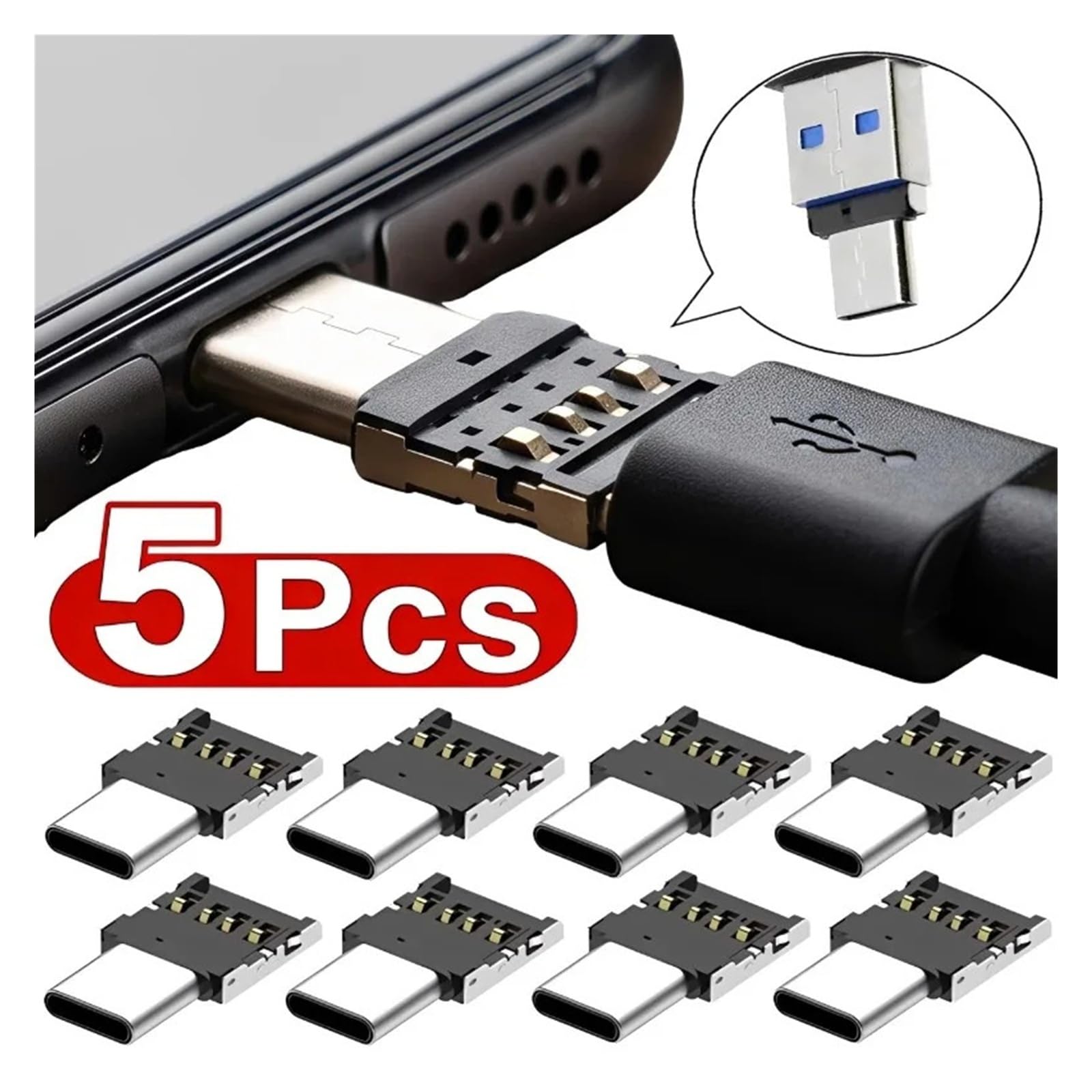 Adaptador OTG tipo C USB 2.0 conector hembra para MacBook Android (5 piezas)