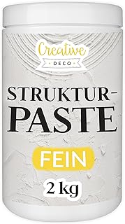 Creative Deco Strukturpaste Feinkörnig 2 kg | Weiße Spachtelmasse für Acrylmalerei | Feinpaste für Kunstprojekte, Acrylfarbe, DIY, 3D-Effekte, Texturen | Einfach mit Palettenmesser aufzutragen