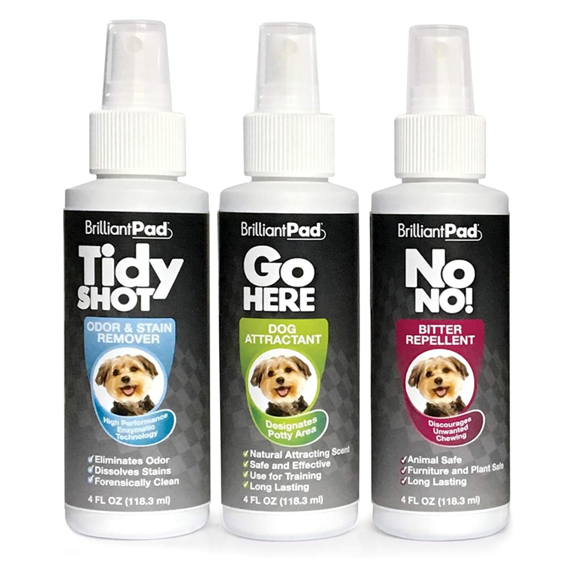 BrilliantPad Puppy Training Spray Kit | No Chew Deterrent, Pet Stain Remover & Odor Eliminator, Natural Attractant & Repellent | Stop Biting, Enzyme