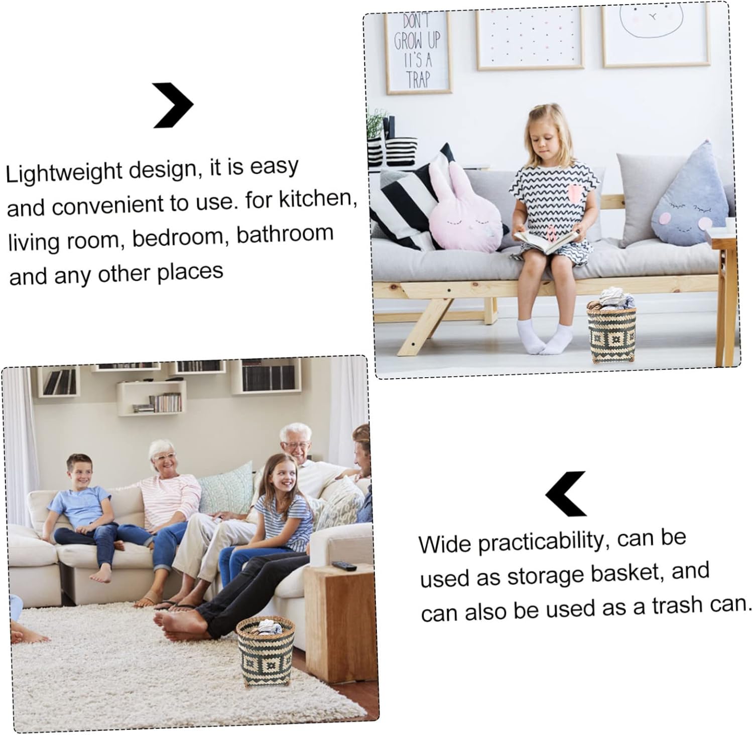 Ciieeo Bamboo Woven Trash Basket Lid Storage Container for Household Waste Vintage Decorative Waste Bin for Living Room and Office Organization Random Style
