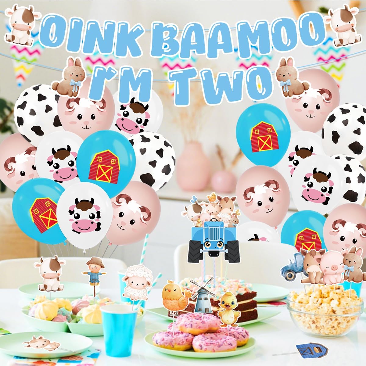 Farm 2nd Birthday Party Decorations Boys Girls Include Oink Baa Moo I’ M Two Banners Cake Cupcake Toppers Balloons Farm Moo Moo Im Two Birthday Theme Party Supplies