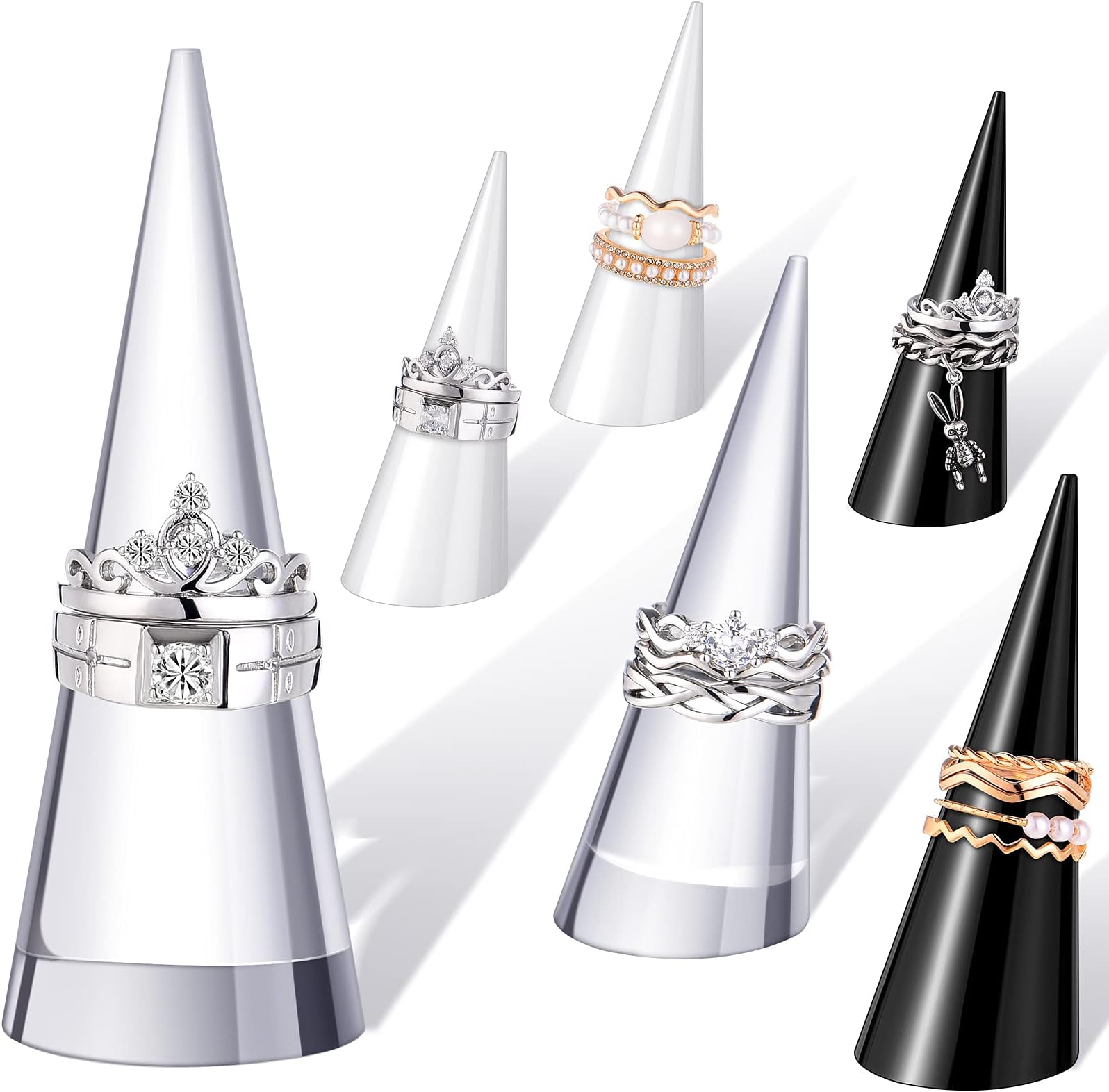 Clear Acrylic Crystal Ring Holder Acrylic Ring Display Jewelry Holder Wedding Display Cone Support Single Finger Rings Showcase Stand for Jewelry