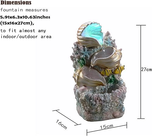 Miniatura 2 de GOSSI Fuente temática de concha de coral para decoración del hogar, fuente de escritorio para interiores, perfecta para meditación de cascada zen,