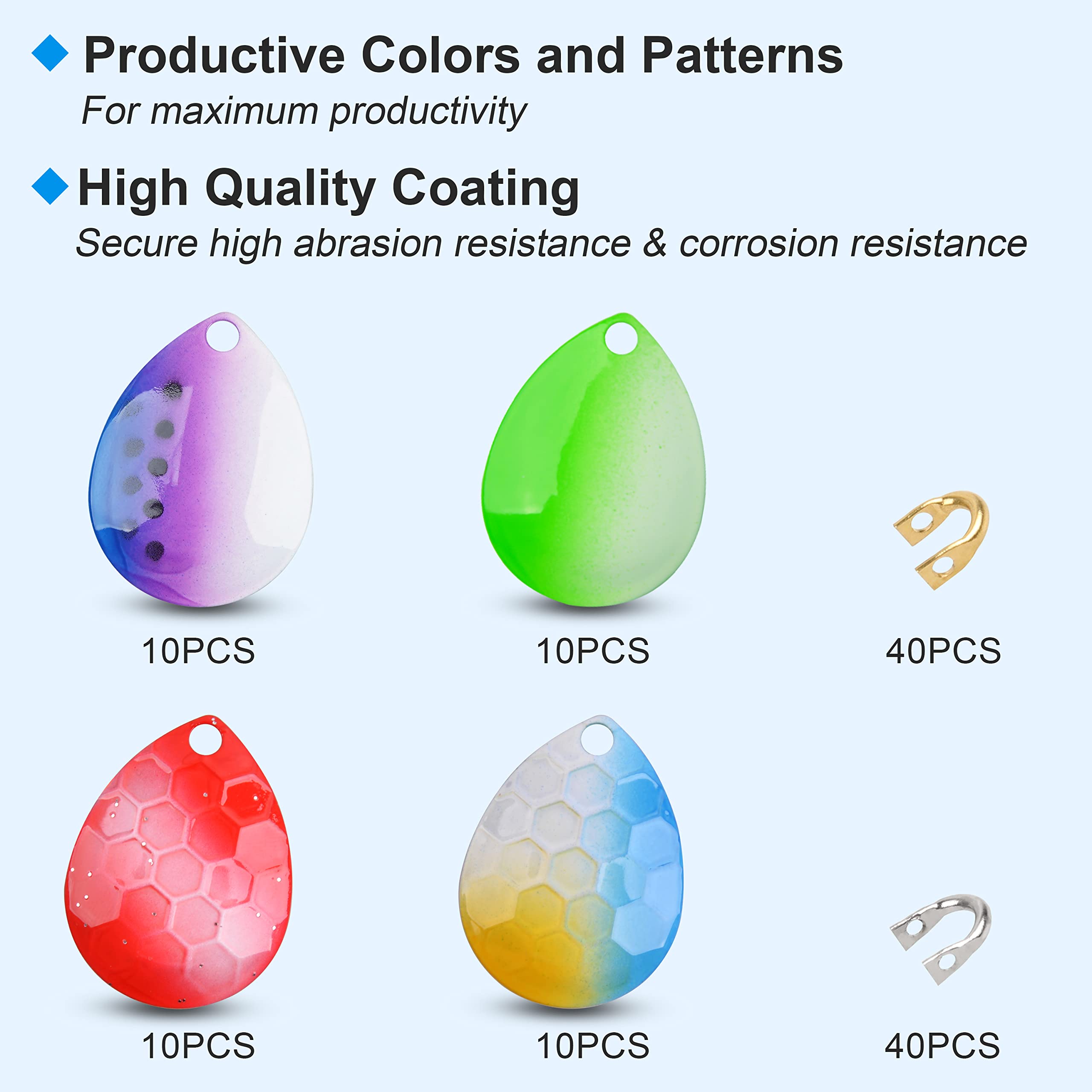 Spinner Blades Fishing Clevis Kit, 120pcs Fishing Blades Spinner Clevis Set Colorado Blades Easy Spin Brass Clevis Fishing Lure Making Accessories for Walleye Rig Spoon Inline Spinnerbaits