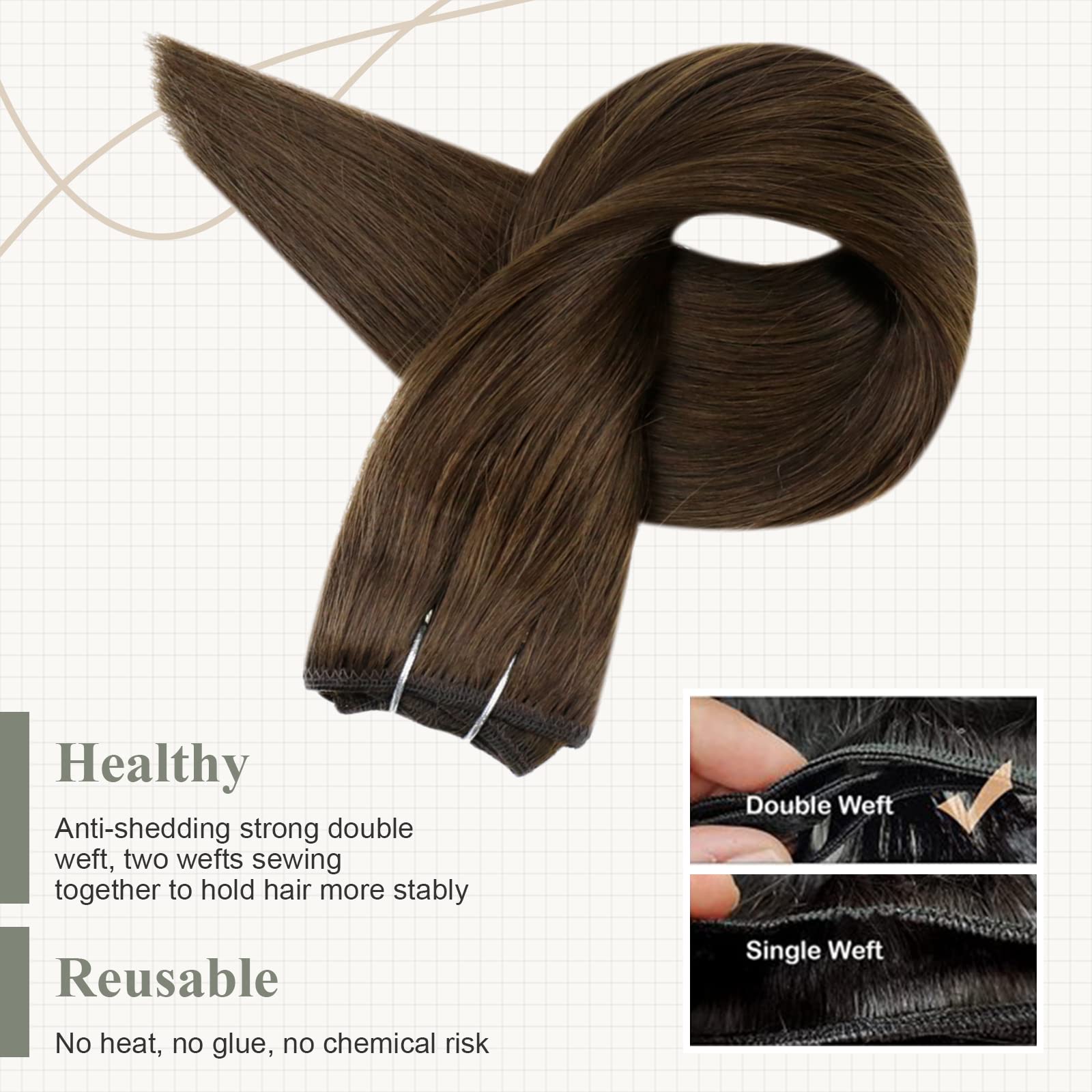 Fshine Tessitura Capelli Veri Marrone Medio Matassa Extension Real Hair 80g 30CM Weft Extension Lisci Capelli Bundles Human Hair Extension Capelli Veri Cucitura #4
