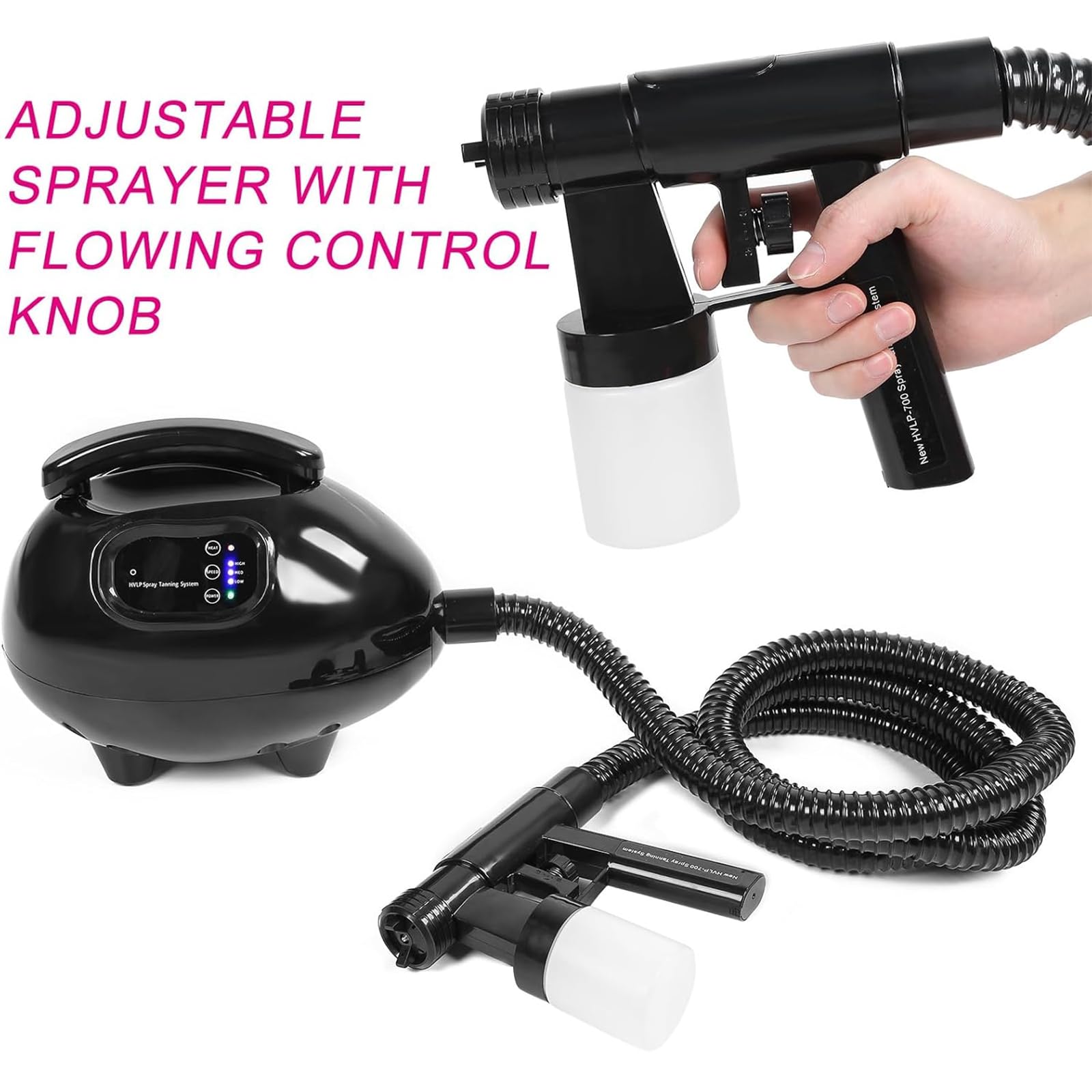 TsoLay Bräunungsspray, 700 W Tragbares Bräunungsgerät Mit Airbrush Und Schlauch, Fernbedienung, 3 Geschwindigkeitsstufen, 100 Ml Fassungsvermögen, Gleichmäßiges Sprühen, Für Den Heimsalon