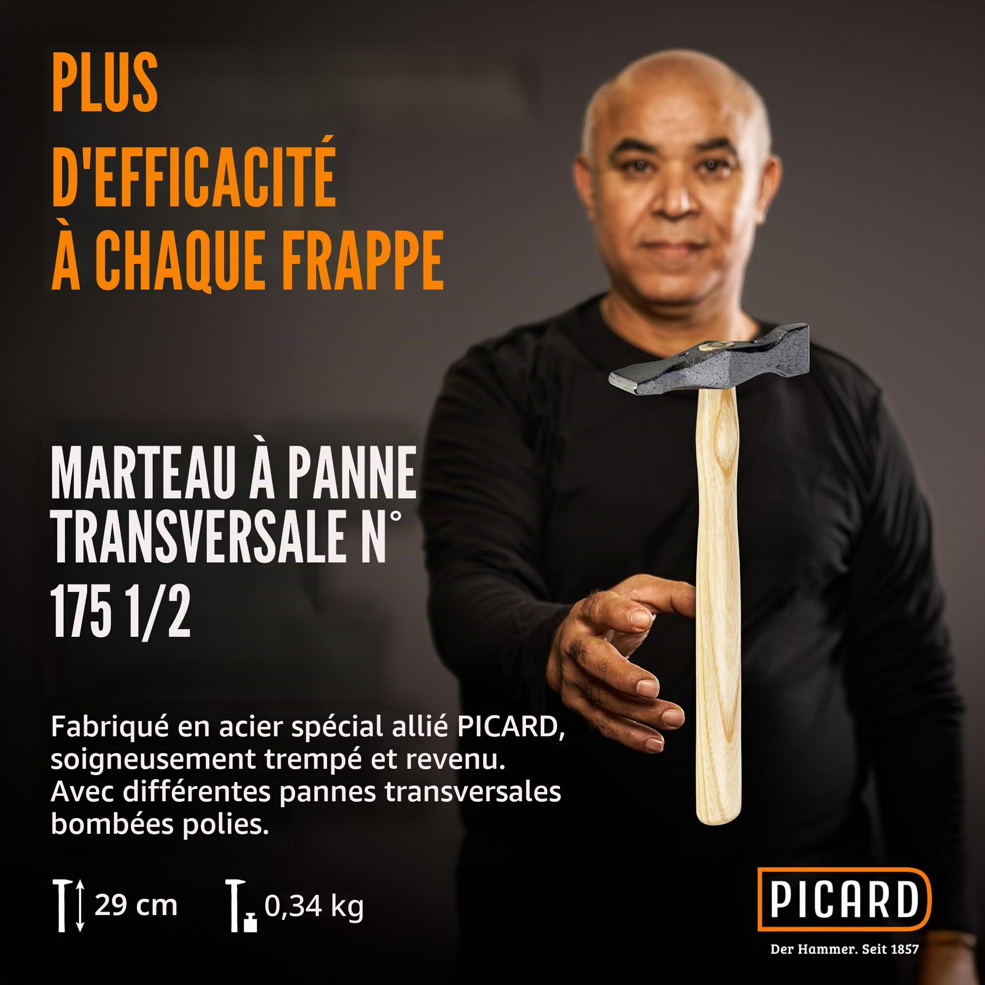 PICARD marteau à queue croisée, no. 175 ½ ES, 250g | Tête en acier forgé avec deux pennes polies | Manche en frêne ergonomique | | Durable & équilibré | Petit marteau charpentier | Hammer