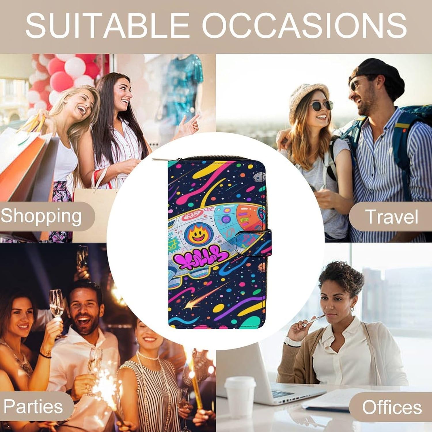 Graffiti Spaceship Travel Wallet for Men & Women RFID Blocking Card Organizer Credit Card Holder Large Capacity
