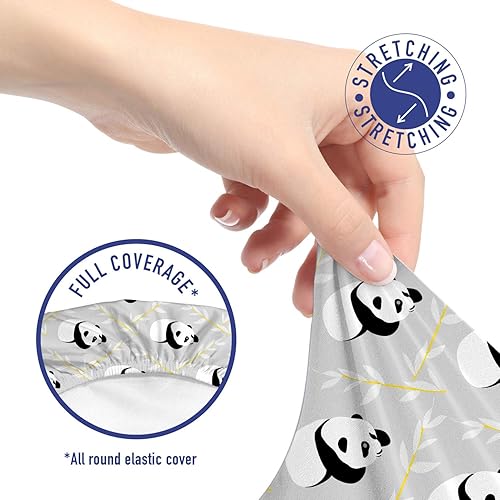 Miniatura 5 de Ambesonne Panda - Funda para silla de oficina, diseño de animales de dibujos animados repetitivos con ramas frondosas, funda protectora de tela