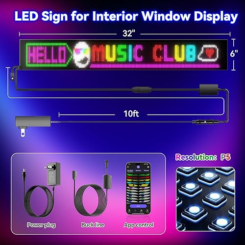 Vista 33 de GOTUS Señal LED programable,Signos digitales flexibles de desplazamiento,Señal de coche LED,Control por Bluetooth APP Control,Texto de diseño DIY