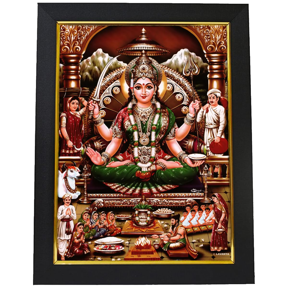 101Temples - Goddess Santoshi Mata Wooden Photo Frame | Goddess of Happiness | Jai Santhoshi Maa | Raksha Bandhan | Shukravar Vrat | Santoshi Mata Ki | 1 Piece | 10 x 13 | Matt Finish | Wood