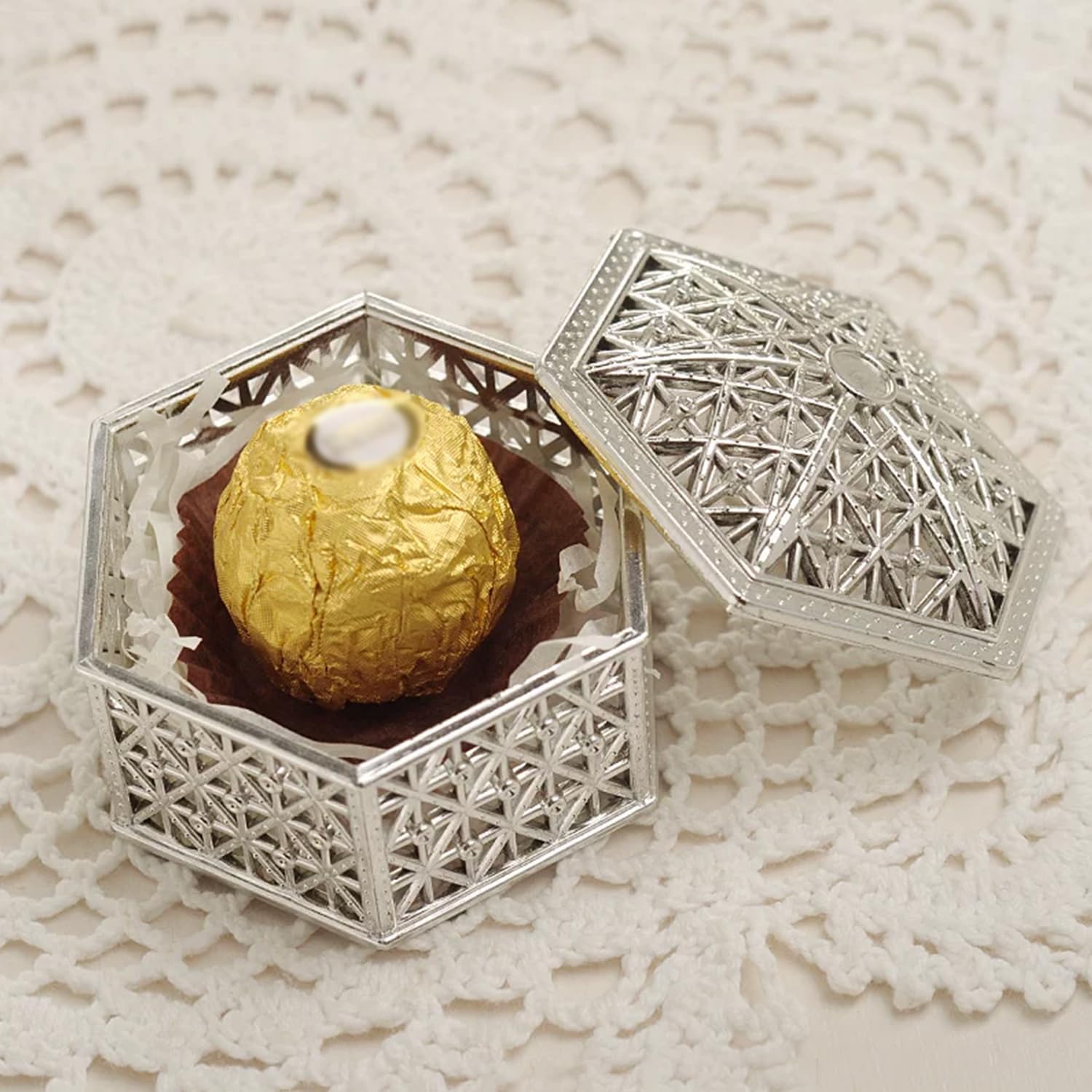 12Pcs Wedding Favor Boxes Hexagon Mini Hollow Party Candy Boxes image 2