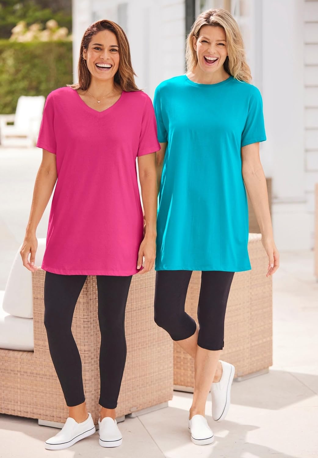 Woman Within Plus Size Capri Pull-On Stretch Knit Cotton Spandex Leggings