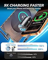 Vista 4 de MRGLAS Cargador de coche rápido para iPhone 17/16 de 90 W, cargador de coche USB C con cable tipo C, PD45W y QC45W, ajuste empotrado, todo metal