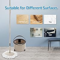 Vista 8 de Eyliden Sistema de cubo de trapeador giratorio de 360°, secado rápido, 2 almohadillas de microfibra, mango ajustable, trapeador y cubo para pisos