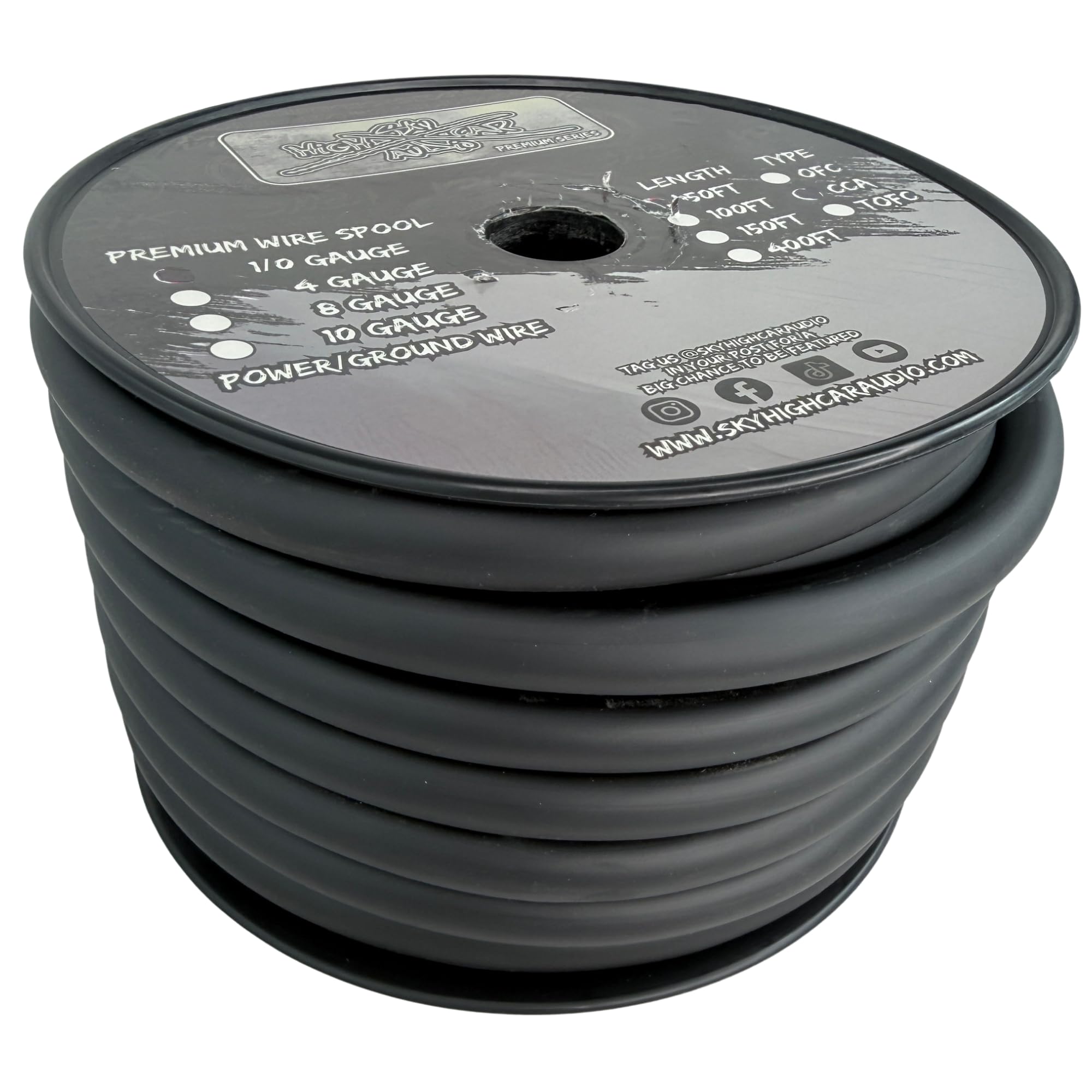 50 ft CCA 1/0 Gauge Oversized Black Power Ground Wire Sky High Car Audio
