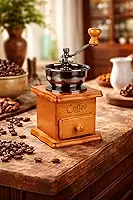 Moedor de Café Manual Gourmet Retrô em Madeira com Ajuste de Moagem – Moinho de Café Portátil Vintage com Gaveta Coletora – Ideal para Espresso, Coado e Prensa Francesa