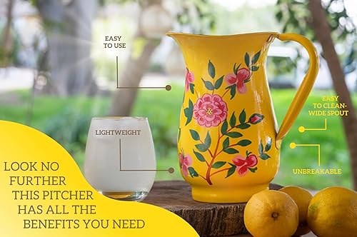 Miniatura 3 de Jarra de agua de acero inoxidable pintada a mano, jarra de agua de metal grande, para bebidas frías, jarra de bebidas de diseño floral para