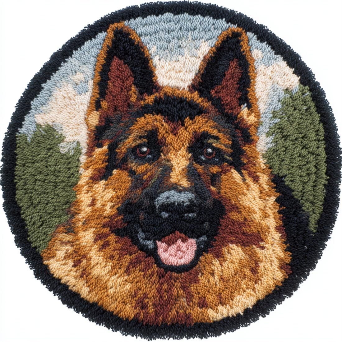 Rqwybcaxn DIY Rug Latch Hook Kits for Adults Animal Needlework Kit Cartoon German Shepherd 50x50cm Round Easy Pattern Floor Mat Living Room Handmade Art