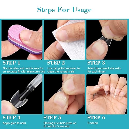 Miniatura 5 de Puntas de Uñas Stiletto Cortas Transparentes, 600 Puntas de Uñas Stiletto de Gel Suave de Media Cobertura, Uñas Postizas en Forma de Almendra,