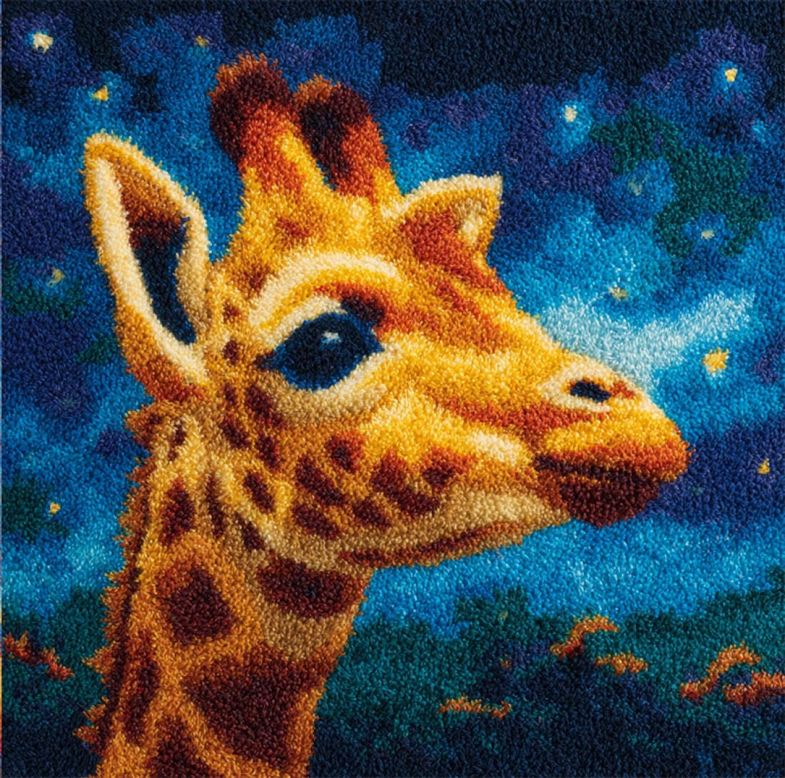 Kitquiver Animal Cushion Making Kit Giraffe and The Starry Sky Latch Hook Kit for Adults Beginners Embroidery Crochet Set DIY Throw Pillow Covers Kits 17x17In