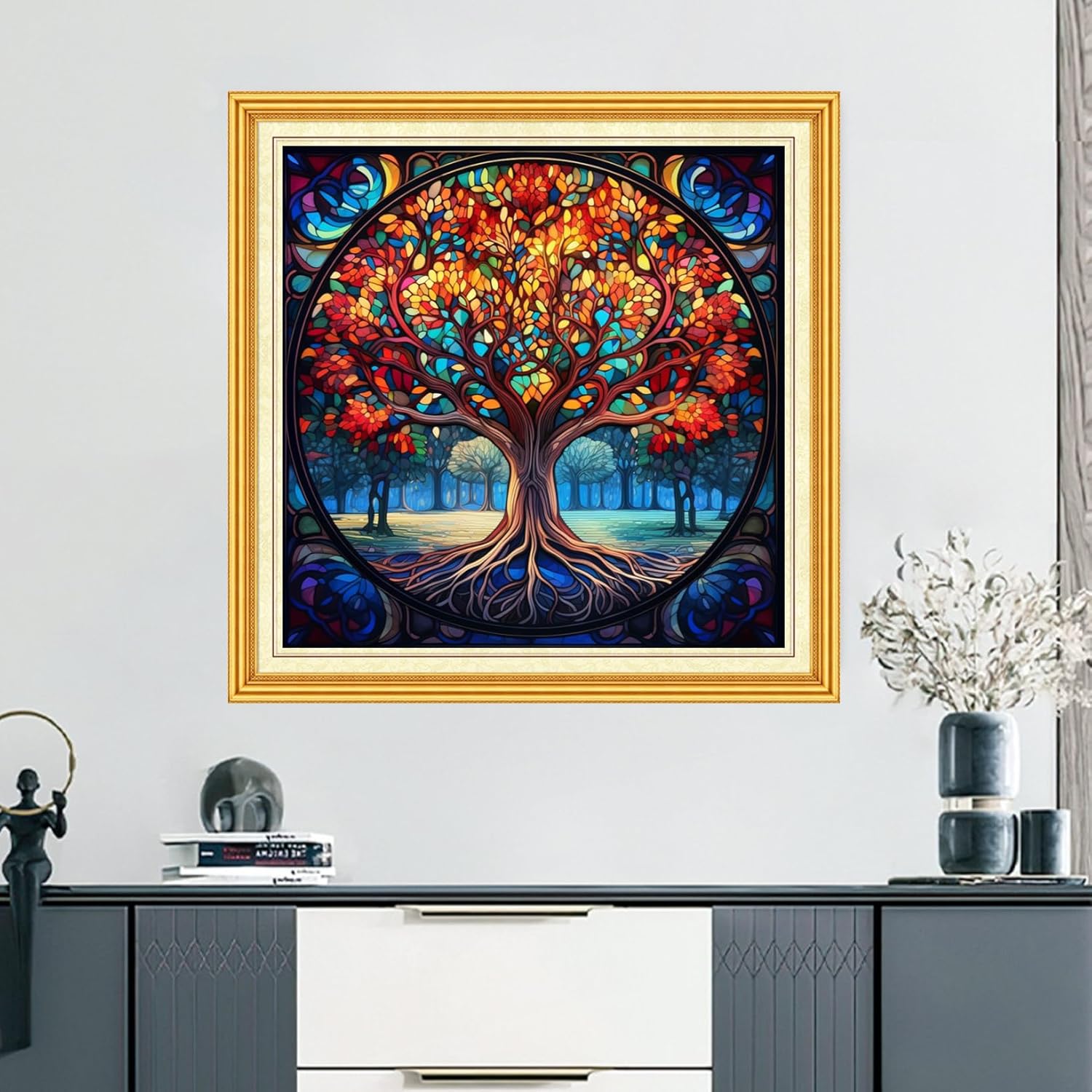 DMCVIVR Stamped Cross Stitch Kits for Beginners Adults Needlepoint Kits for Beginners Embroidery Kits for Adults Crossstitch Kit for Beginners 11CT-Colorful Life Tree 18x18 inch