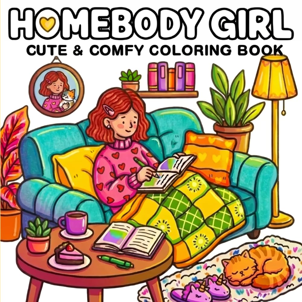 Homebody Girl Cute & Comfy Coloring Book: 40 Adorable Cozy Scenes, Daily Moments, Self Care, Soft Aesthetic Pages To Color For Teens Adults