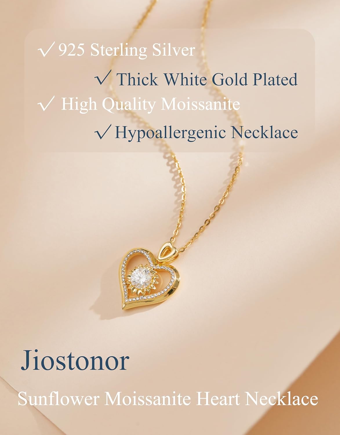 Sunflower Moissanite Heart Necklace for Women, Anniversary Birthday Gift for Wife, S925 Silver Moissanite Lab-Created Gem Jewelry for Her Girlfriend Mom - Image 6