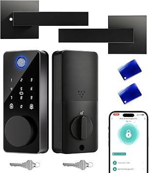 Fingerprint Keyless Entry Door Lock with 2 Handle Set, Smart Deadbolt Lock | APP Control,5-in-1 Keyless Entry, Auto Lock, IP54 Waterproof, One-Time-Passcode, Easy Install for Front Door
