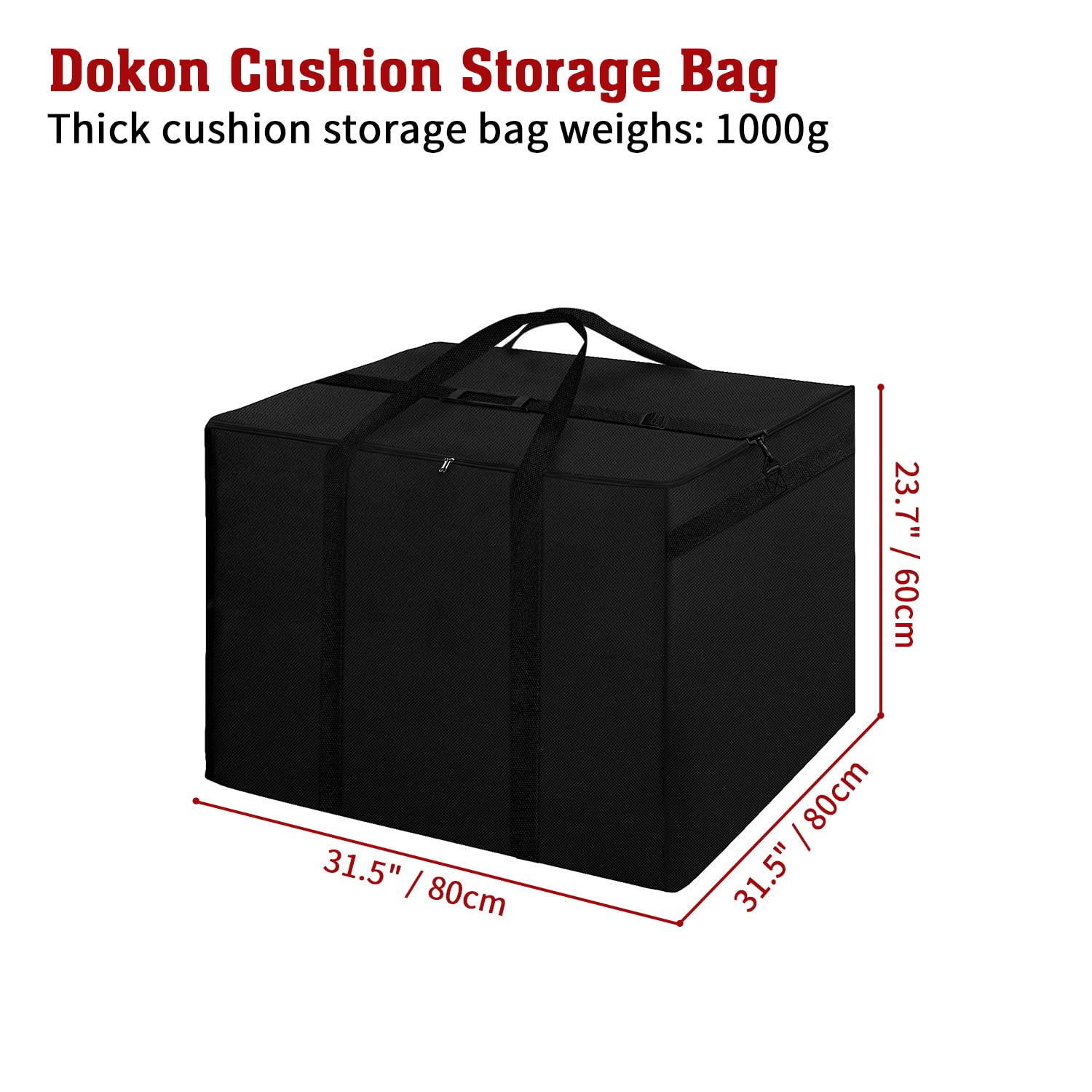 Dokon Garden Furniture Cushion Storage Bag Waterproof Christmas Tree Storage Bag Anti-UV Heavy Duty Oxford Fabric Outdoor Cushion Bags with Durable Handles and Zippers (80x80x60cm) - Image 2