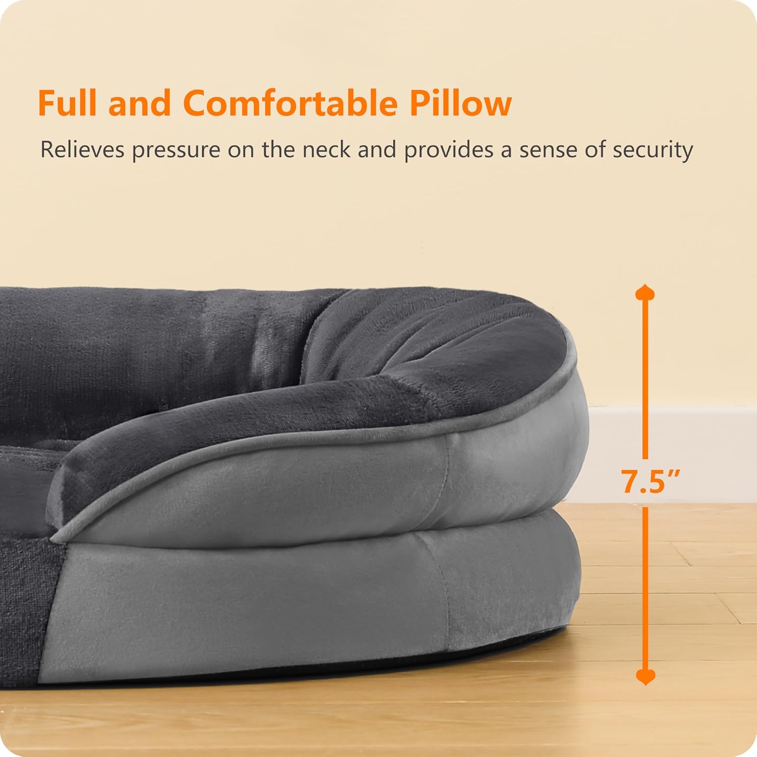Dwanton Orthopedic Dog Bed for Extra Extra Large Dogs with Gel Memory Foam, Waterproof Dog Sofa, Washable Pet Bed with Four Sided Bolster Cushion, Removable Cover & Non-Slip Bottom, 48", Dark Gray
