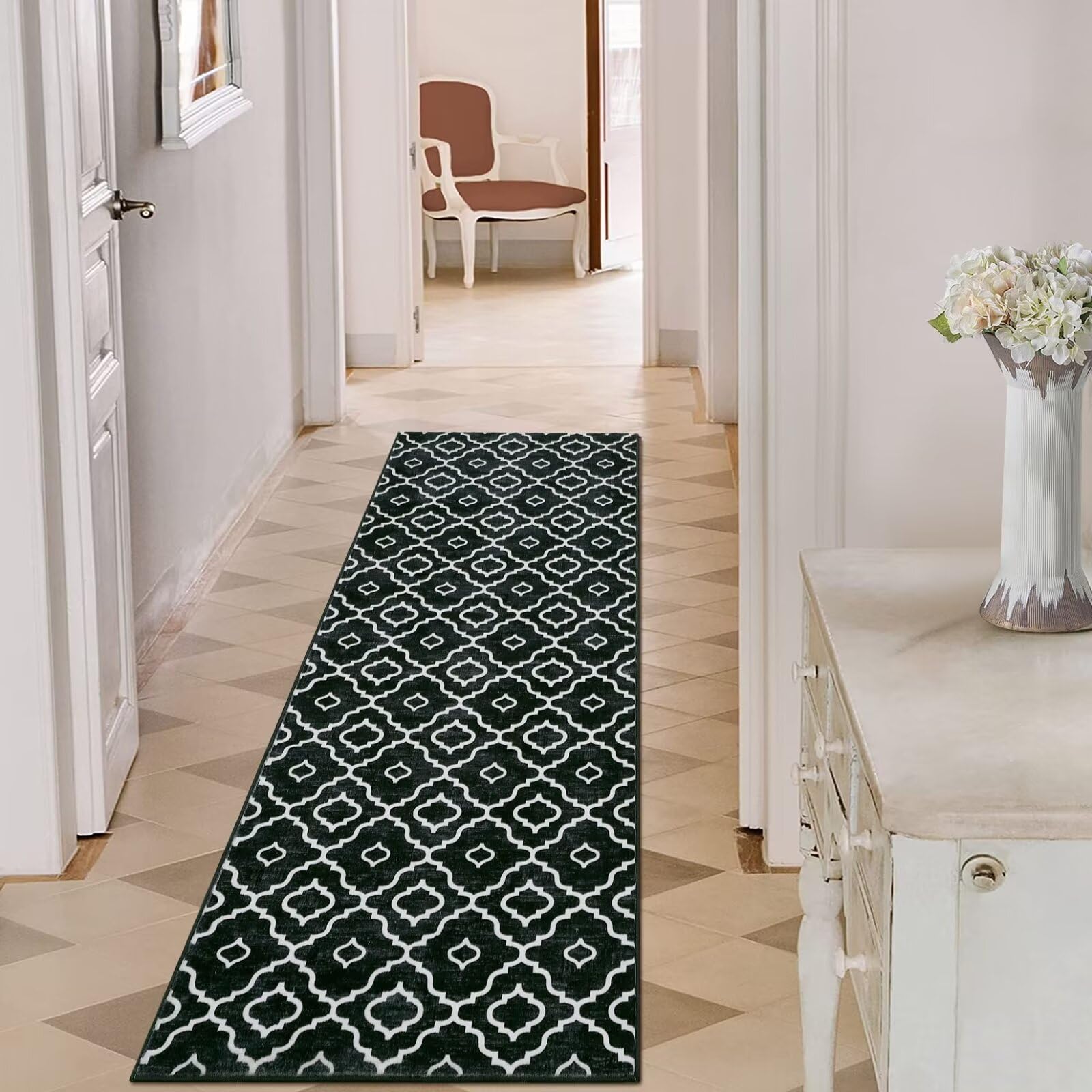 FairOnly Washable Area Rug 2x6 Moroccan Runner - Non-Slip, Modern Geometric Design for Hallway, Kitchen, Bedroom & Bathroom