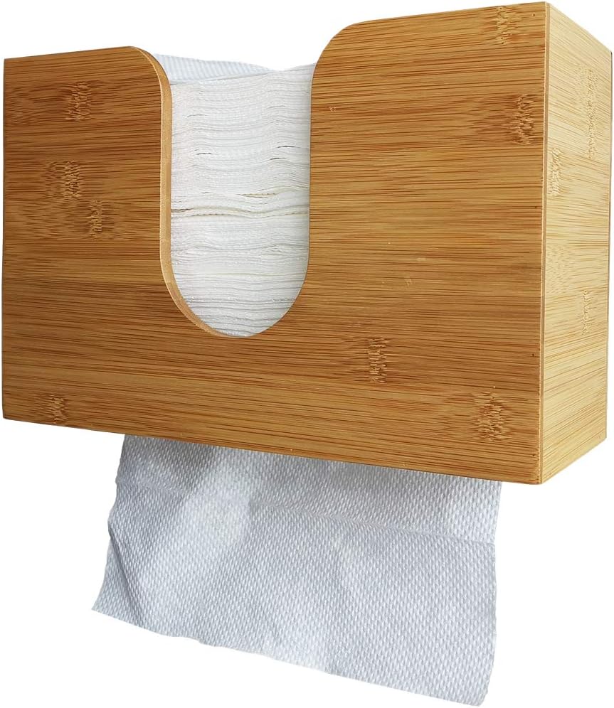 Sooyee Paper Towel Dispenser Wall Mount,Bamboo Trifold Paper Towel Dispenser Countertop,Paper Towel Holder for Bathroom,Kitchen, Office,Toilet