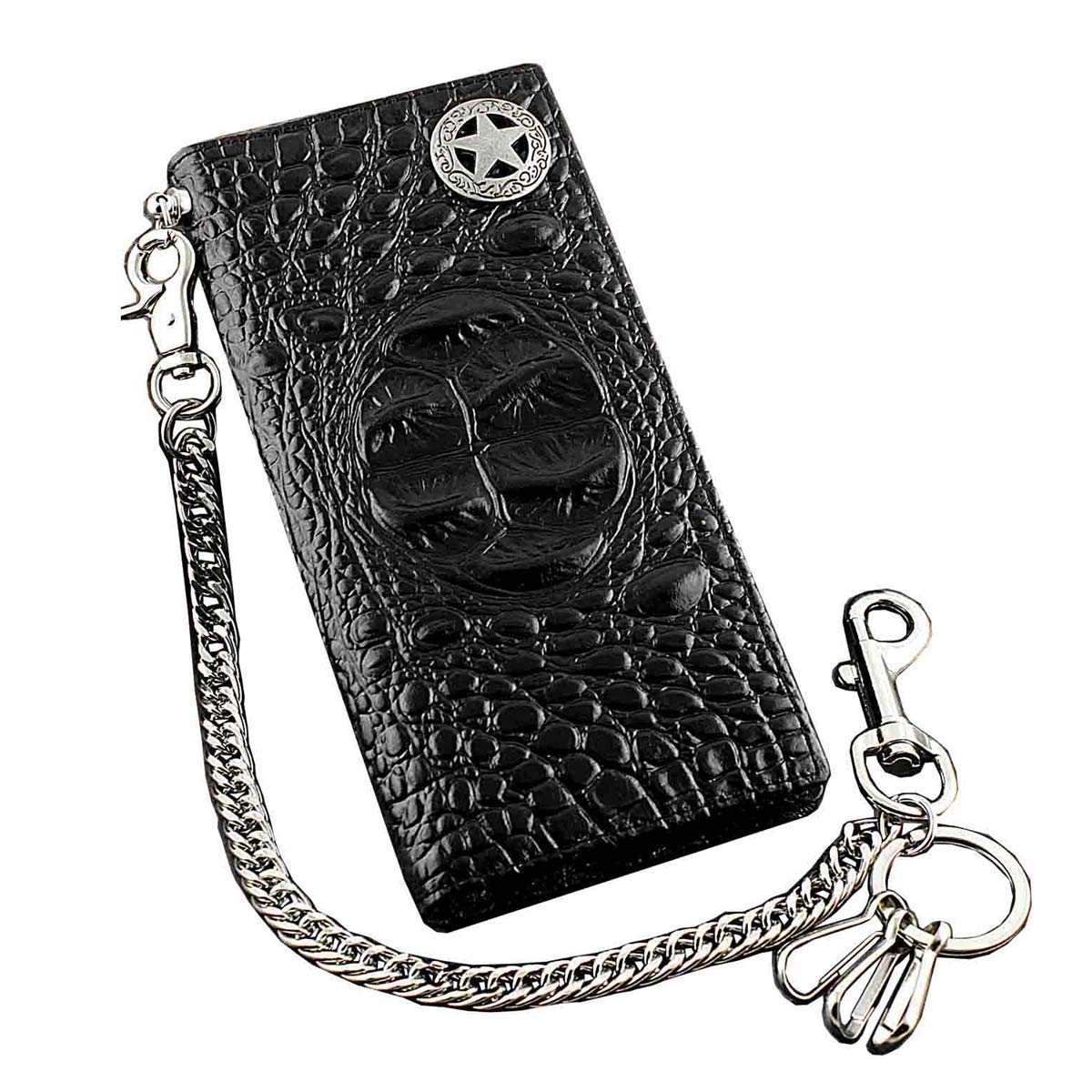 Mens Biker Genuine Leather Long Card Holder Wallet Purse With Anti Theft Pants Key Chain