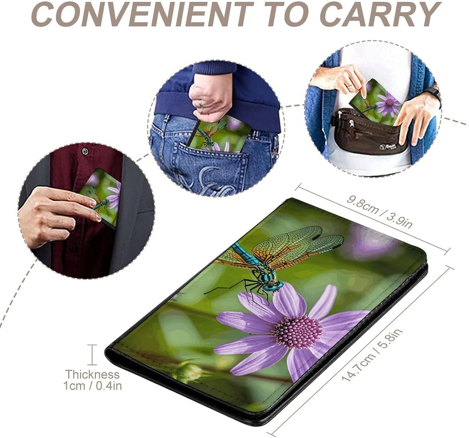 Cute Passport Holder for Travel,Personalized Multi-Functional Passport Cover with Card Slots,Slim Vintage Flower Plant Dragonfly Printed Passport Wallet for Women Men