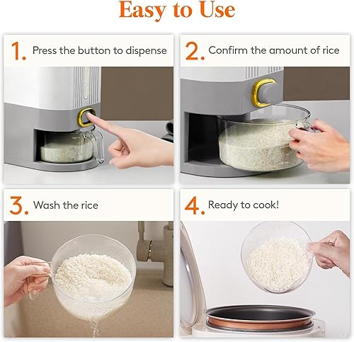 Miniatura 7 de Dispensador de arroz de 22 libras, recipientes de cereales sellados a prueba de humedad, dispensador de cereales con tapa con taza medidora y