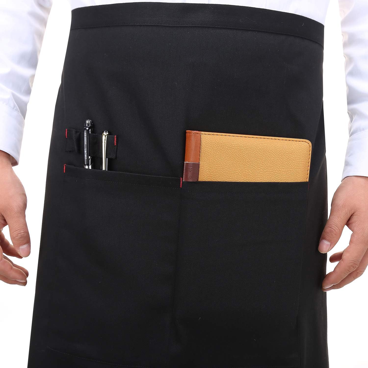 JEQUE 3 Pack Full Bistro Apron Half Apron with Two Large Pocket & Pen Holder,Chef's Apron for Men and Women,33X30inch(Black)