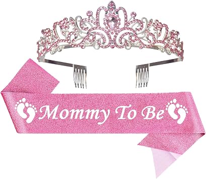 Mom to Be Baby Shower Decorations, Mommy to Be Crown and Sash Mother to Be Sash Gliter for Baby Shower Girl, Mommy to Be Sash and Tiara Set for GILR Pink